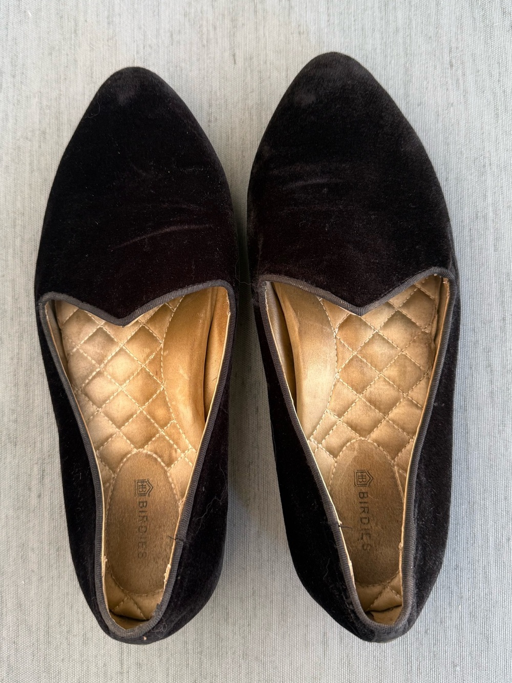 Birdies Black Velvet Smoking Loafers Flats Quilted Size 7.5
